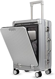 THE CLOWNFISH Ambassador Series Carry-On Luggage Polycarbonate Hard Case Suitcase Eight Spinner Wheel Trolley Bag with TSA Lock, USB, Mobile Holder, Cup Holder- Aluminium Silver (56 cm-22 inch)