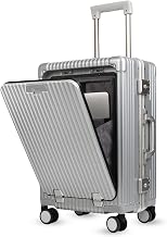 THE CLOWNFISH Ambassador Series Carry-On Luggage Polycarbonate Hard Case Suitcase Eight Spinner Wheel Trolley Bag with TSA Lock, USB, Mobile Holder, Cup Holder- Aluminium Silver (56 cm-22 inch)