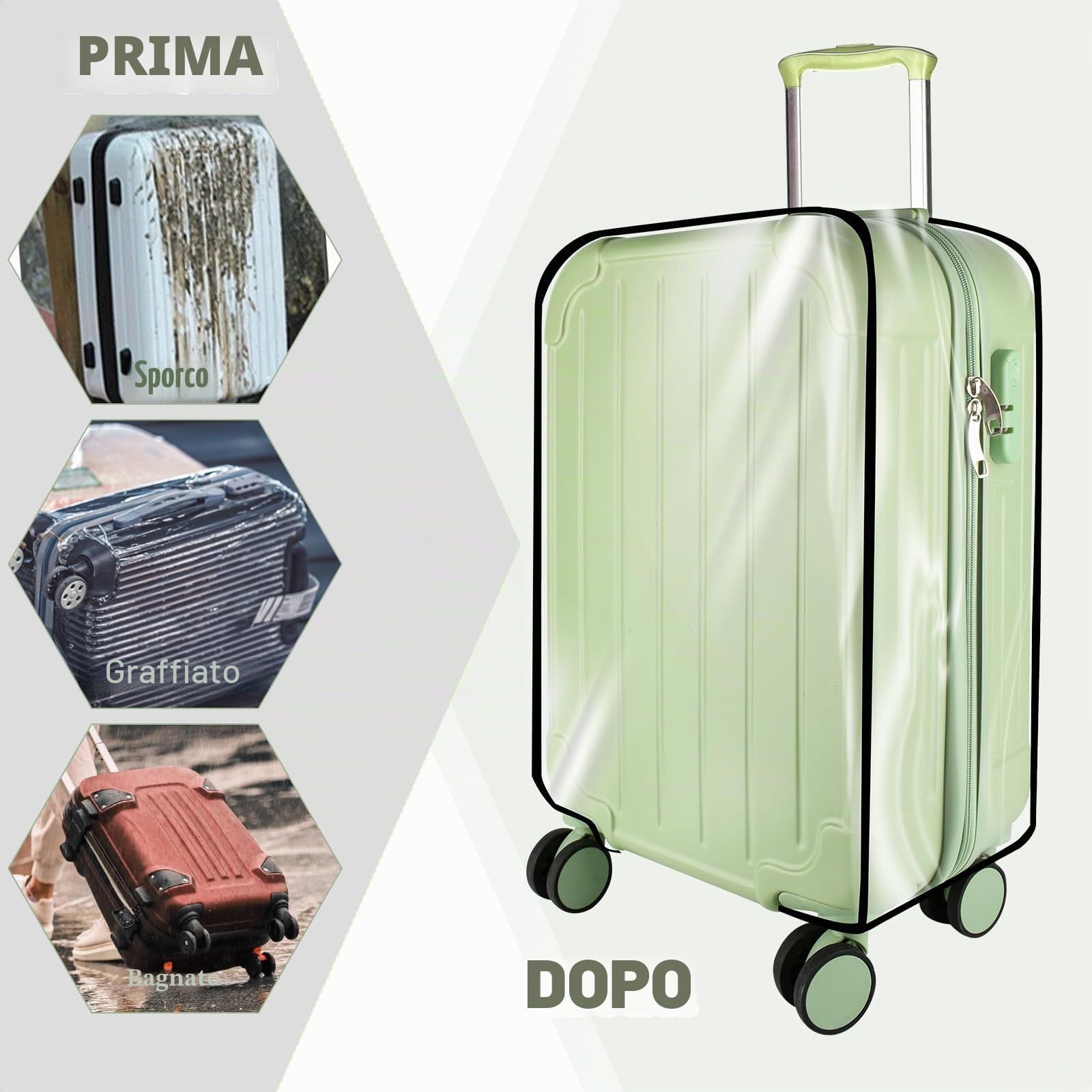 Custodia per valigia 3 Pezzi Copri Valigia Copertura per Bagagli in PVC Trasparente, Riutilizzabile, Impermeabile e Antipolvere, Antigraffio, unisex per Viaggi(20 +24 +28 pollici)