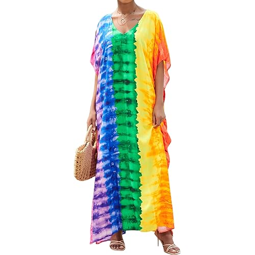 Moss Rose Kaftan Dresses for Women V Neck Summer Swimsuit Cover up Caftan Maxi Beach Dresses