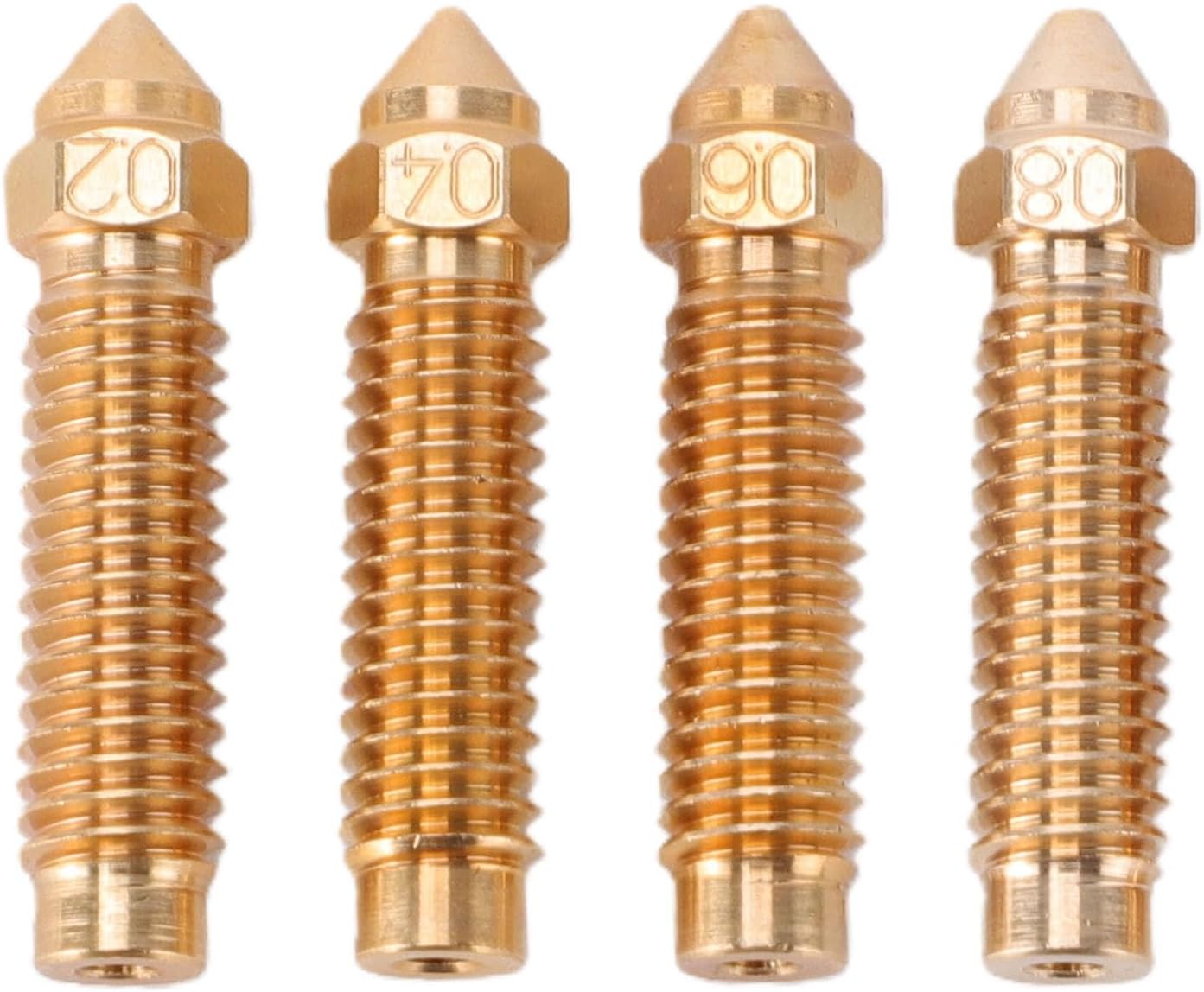 4 Pcs Brass 3D Printer Nozzle Replacement, 0.2mm 0.4mm 0.6mm 0.8mm Hotend Nozzle with High Thermal Conductivity for Carbon 3D Printer