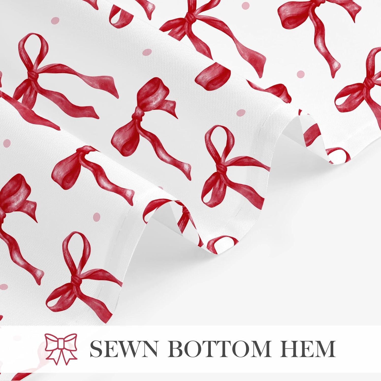 Extra Long Shower Curtain 72 x 84, Cute Bow Fabric Shower Curtain for Decorative Bathroom, Burgundy Aesthetic Bowknot Waterproof Shower Curtain Set