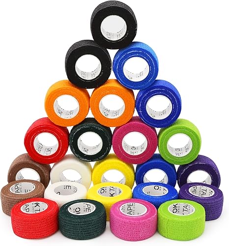 OK TAPE Vendajes cohesivos autoadherentes - 24 paquetes, 1 pulgada x 5 yardas, vendaje autoadhesivo no tejido para pulgar, dedo, muñeca, tobillo,