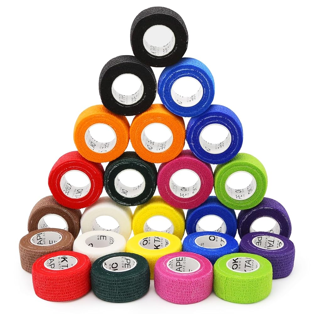 OK TAPE Self Adherent Cohesive Bandages Wrap - 24Packs, 1 x 5 Yards, Non-Woven Self Adhesive Bandage Wrap for Thumb, Finger, Wrist, Ankle, Vet Wrap Bandages Tape (Mixed Colors)