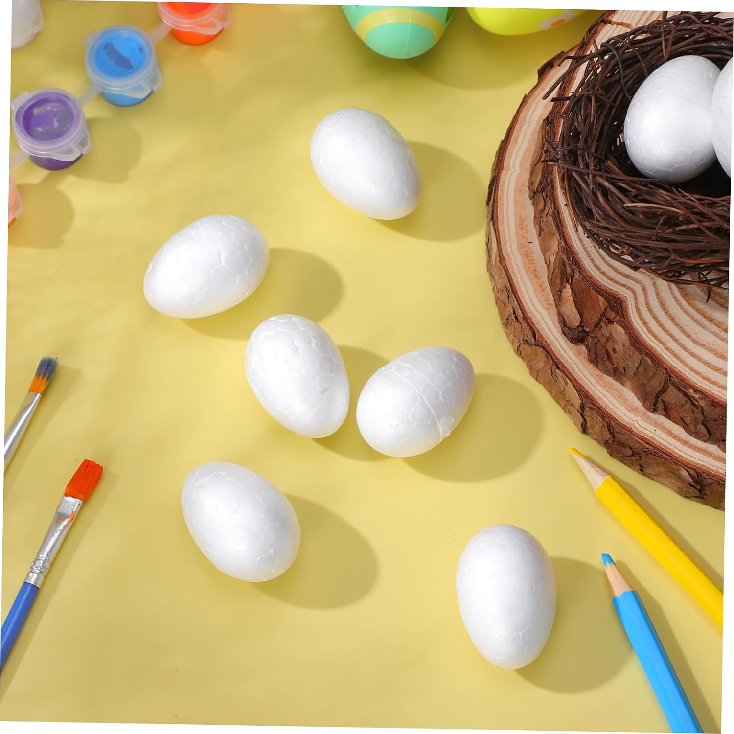 Angoily Easter Eggs 50PCS Painted White Foam Eggs 1.57in DIY Fake Craft Kid Shape Foam DIY Ornament Sized Small Polystyrene Decorator Paintable Painting Kit Your Decorate White