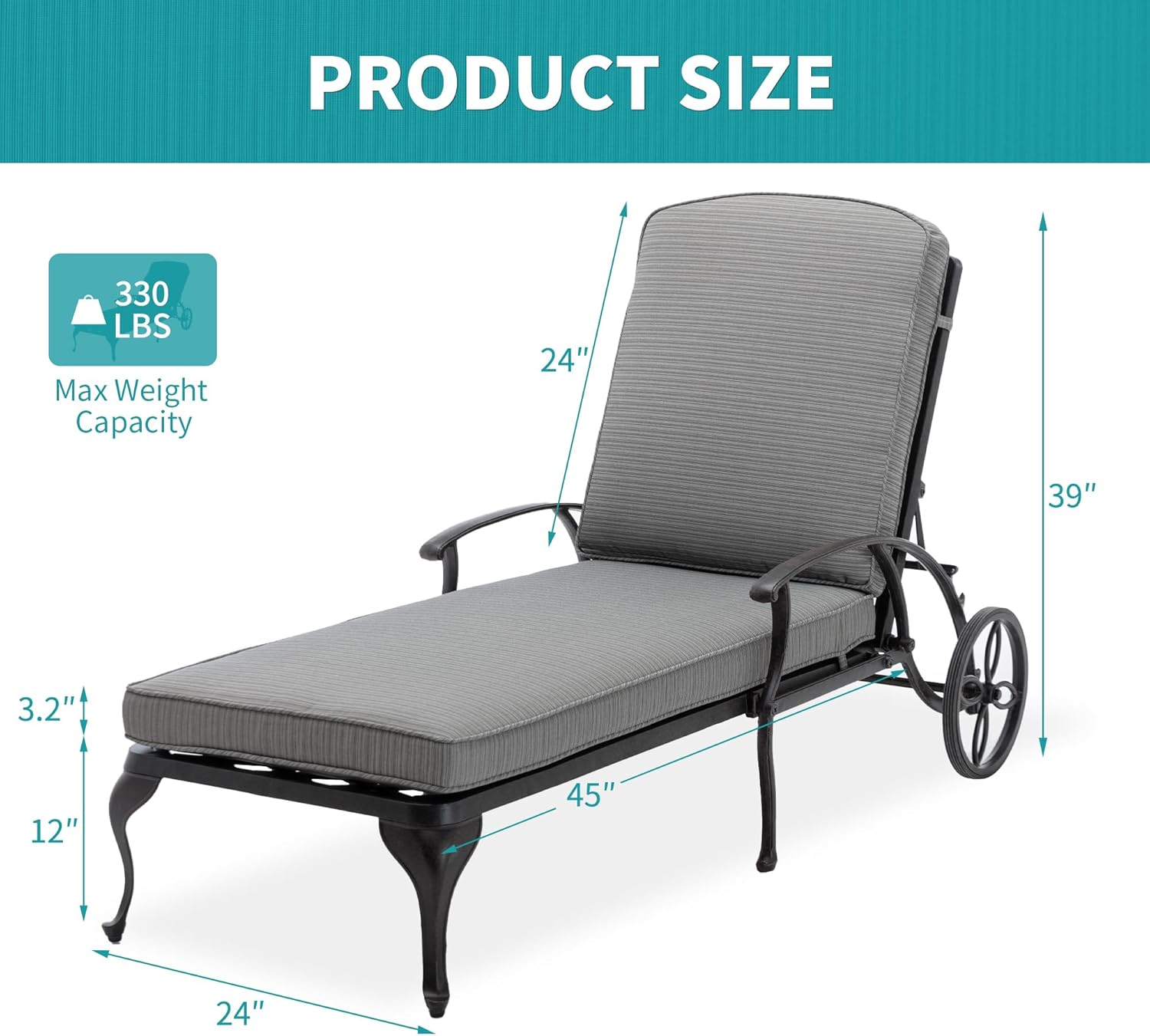 Diagram showing the dimensions of the HOMEFUN Chaise Lounge Chair.