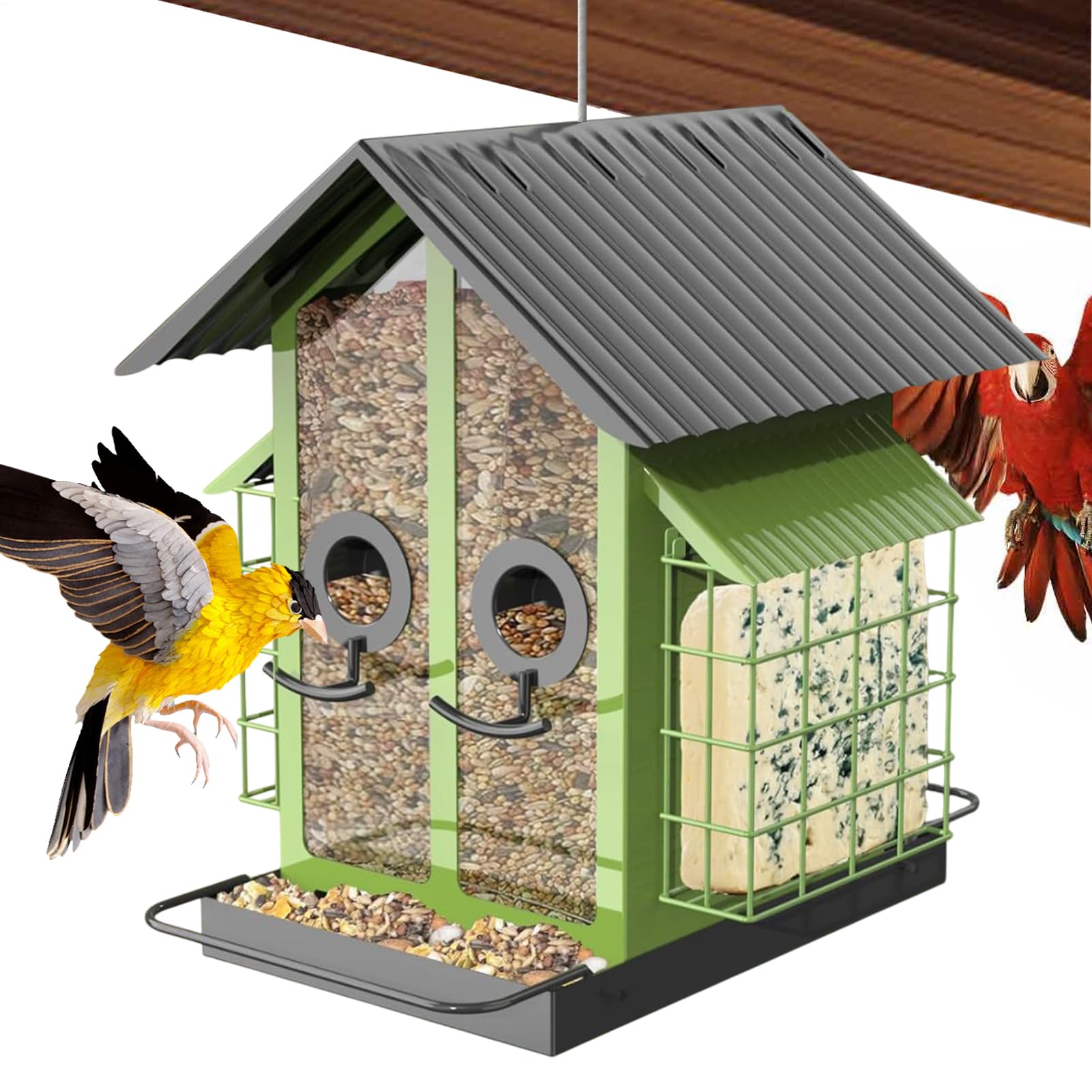 Finch - Feeder per esterni, cardinale per uccelli, grande capacità | trasparente, grande casetta per uccelli con doppio tetto, impermeabile, cortile posteriore, birdwatching, per cortile, balcon