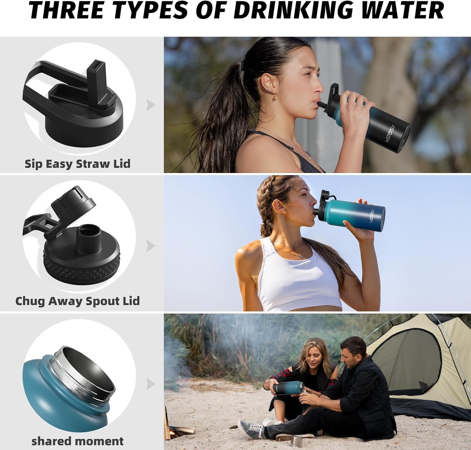 32oz Insulated Water Bottle (Cold for 48 Hrs),BPA Free&Leak Proof,Stainless Steel Water Flask,Water Jug with Straw Spout Lids for Gym,Hiking,Travel,Black Blue - Image 3