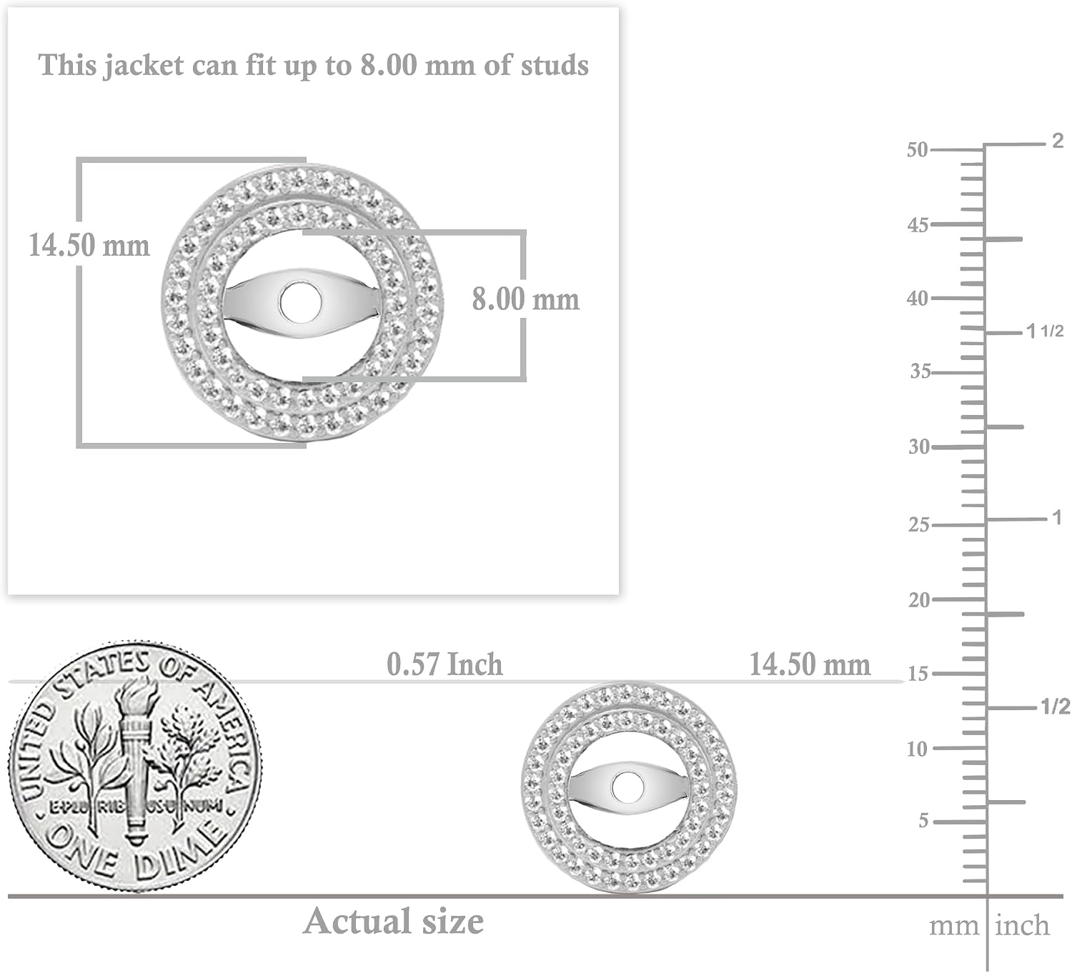 Dazzlingrock Collection 0.80 Ctw 14k White Diamond Round Double Row Removable Jackets for Stud Earrings 3/, Solid White Gold