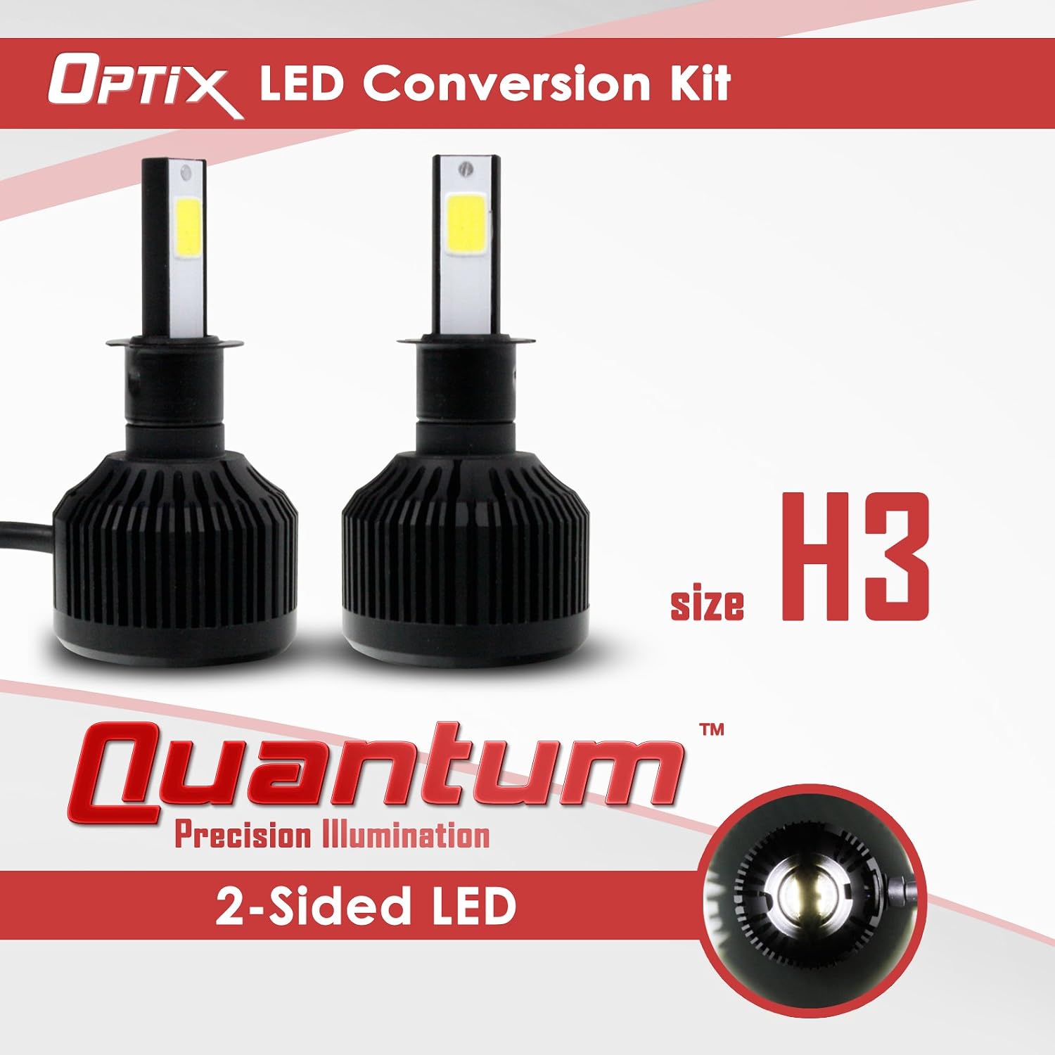 Optix H3 LED Headlight Conversion Kit - Fog Light Bulbs - 66W 6000LM High Power - 6000K 6K White - 2pcs Replace Halogen & HID Kit