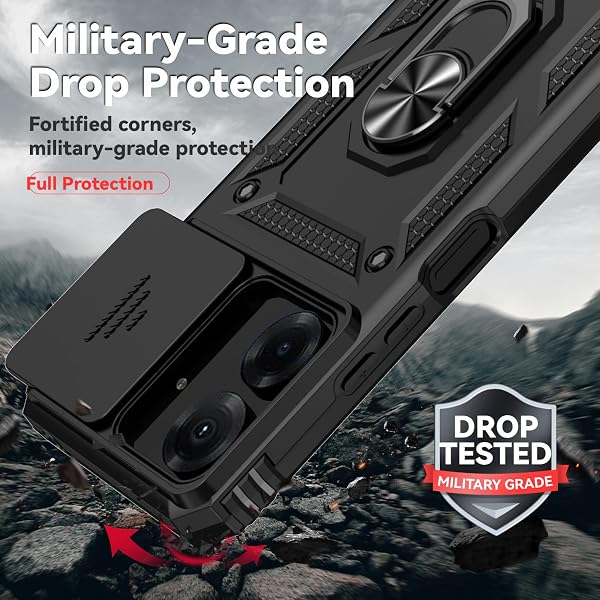 Jiyu Funda Compatible con Xiaomi Redmi 13C/ Poco C65 Carcasă Armor Militar Cubierta de Cámara Deslizante Proteger Fundas con 360 Full Protección Anillo Soporte Silicona Estuche Cover Case,Negro - 5
