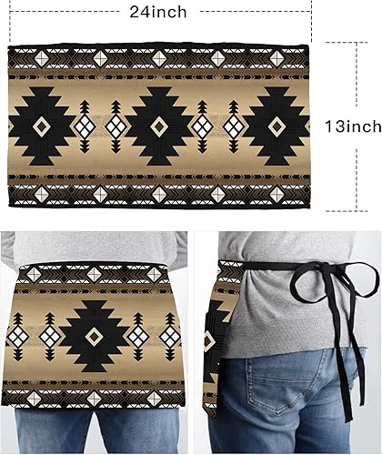 Miniatura 6 de Delantal de camarera occidental beige con 3 bolsillos, diseño geométrico moderno del suroeste de arte abstracto, delantal impermeable para cocina,