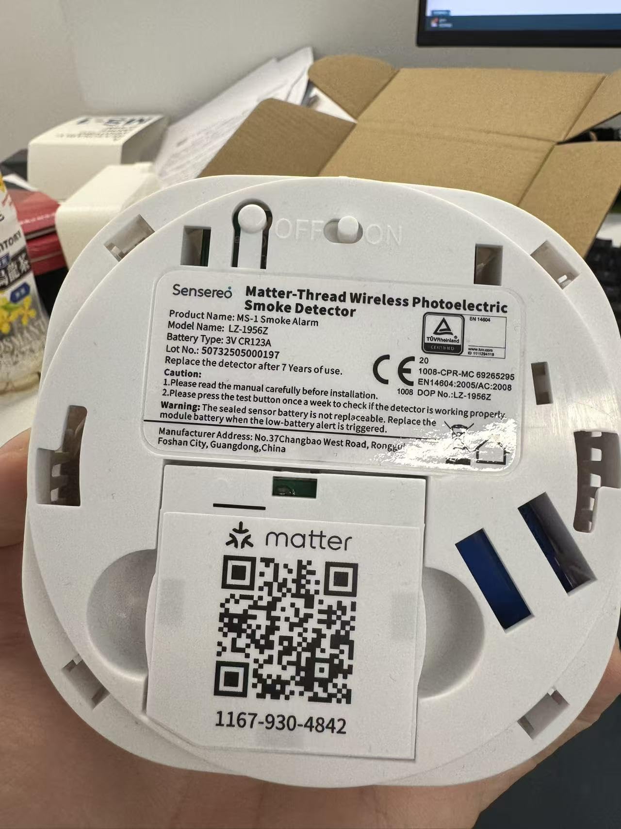MS-1 Matter Over Thread Rauchmelder, Europäische Norm EN14604, Weiß, Kompatibel mit Apple Home, Home Assistant, Homey und Anderen Plattformen.