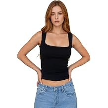 OCUH Lace Trim Tank Top Camisole Square Neck Sleeveless Crop Tops Summer Casual Basic Cute Cami Going Out Shirts