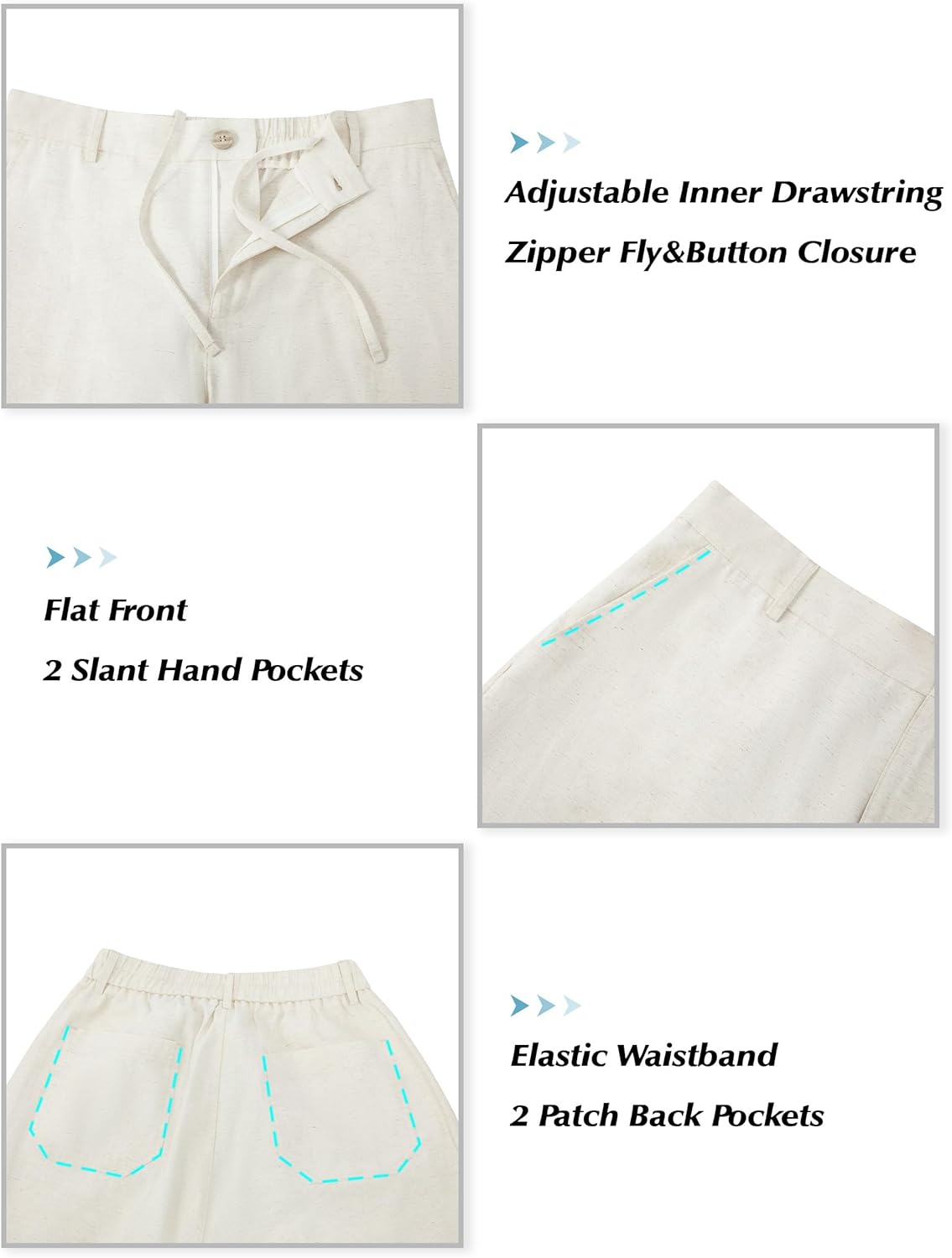 Tapata Men's Linen Casual Dress Pants Lightweight Elastic Waist Slacks Straight Leg Regular Fit Trousers for Work Business - Image 4