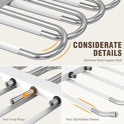 Miniatura 5 de Perchas para pantalones de 6 niveles, antideslizantes, ligeras, de acero inoxidable, paquete de 2, color blanco