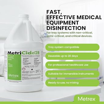 Metrex MetriCide 28 High-Level Sterilizing & Disinfecting Solution 2.5% Glutaraldehyde, Reusable Up to 28 Days, Disinfectant Cleaner for Heat-Sensitive & Immersible Medical Instruments 1 Gallon