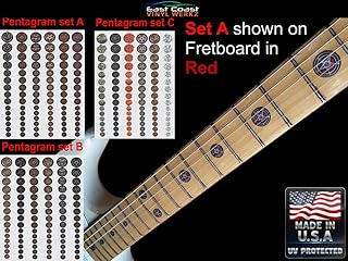Pentagram Guitar Fret Markers (90 Peice Set) Pick from 3 Sets Vinyl Decals Stickers for Guitar Musical instament Gibson Harmony Fender ESP Ibanez Jackson Fretboard Markers Inlay (Set A)