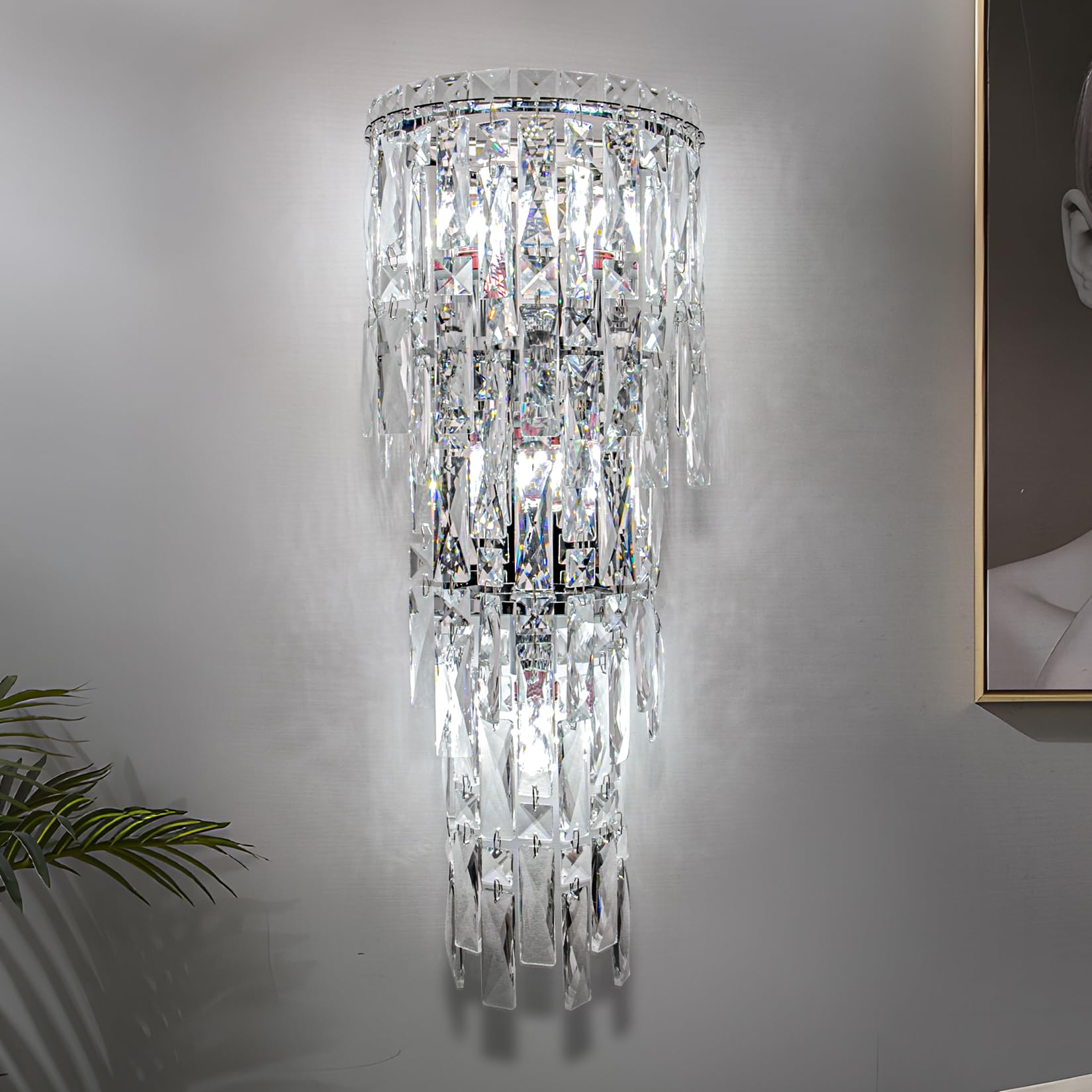 Wall Sconces,Modern Crystal Wall light Fixtures Indoor Luxury Chrome Wall Lamp,K9 Acrylic Crystal Drops Wall Lamp,Elegant Wall Lighting for Bedroom Bathroom Hallway Living room Mirror Bedside