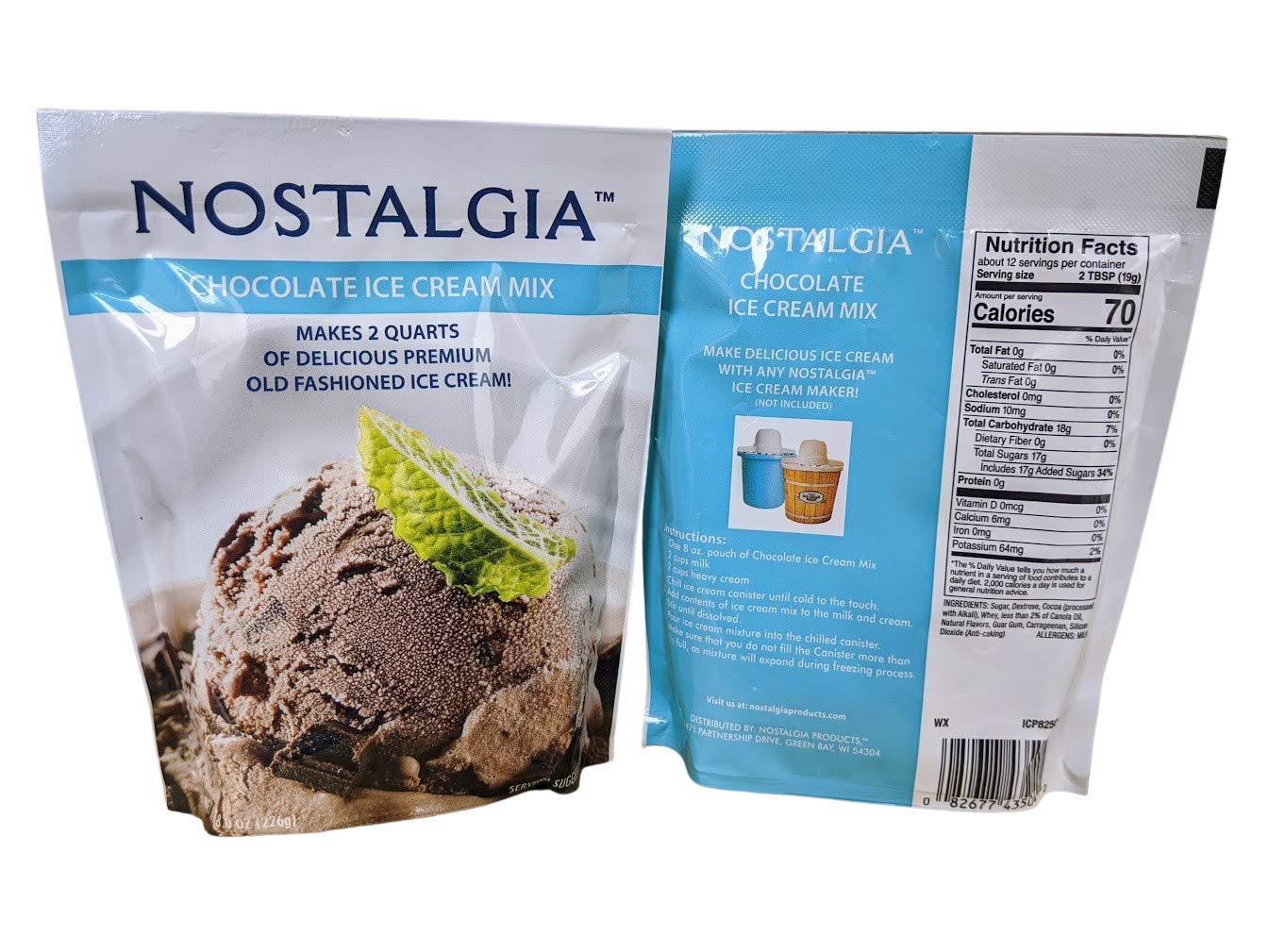 Nostalgia Ice Cream Starter Pack - Maker Rock Salt (8lb) Bundled with Vanilla Creme, Chocolate, Strawberry and Chocolate Chip Cookie Dough Flavored Mix Packets (8oz each), 5 Piece Assortment