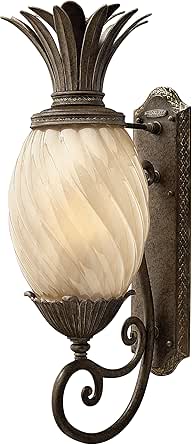 Hinkley Plantation Large Wall Mount Outdoor Lantern, Aluminum, Clear Optic Glass Shade, Pineapple Theme -Pearl Bronze Finish