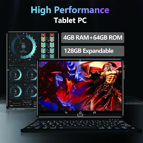 Vista 5 de Tableta Android 13 de 10 pulgadas, tableta 2 en 1 con 4+64/512 GB de almacenamiento Octa-Core, compatible con tarjeta SIM dual 4G con teclado