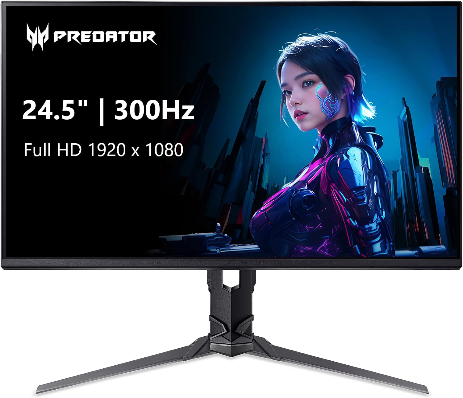 Acer Predator Gaming Monitor | 24.5" Full HD (1920 x 1080) IPS | AMD FreeSync Premium | Up to 300Hz | 1ms (VRB) | sRGB 99%| Ergostand | Display Port 1.4 & 2 x HDMI 2.0 | XB253Q Fbmiiprx