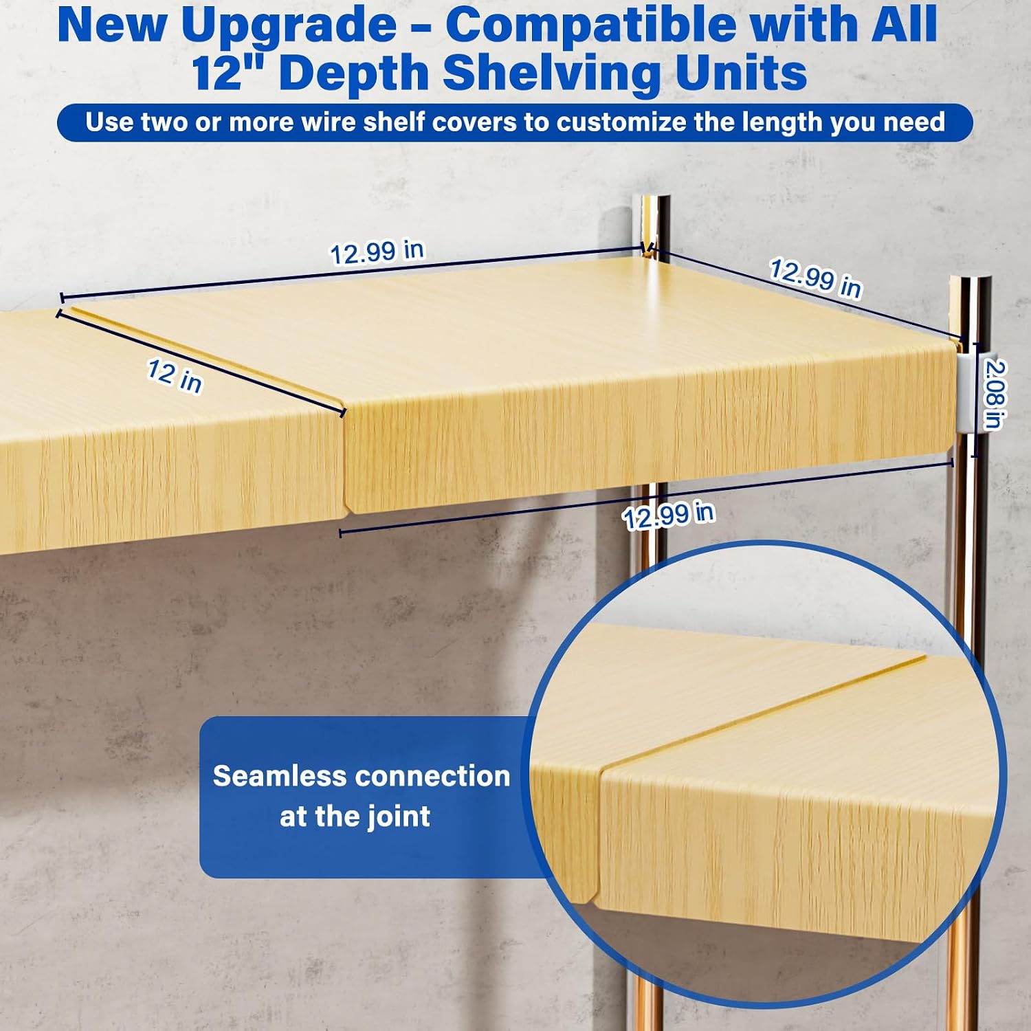 Heavy-Duty Wire Rack Covers, for All 12" Depth Wire Rack Covers, Upgrade Flexible Length Adjustment（Warm Wood Color 8 Pack）