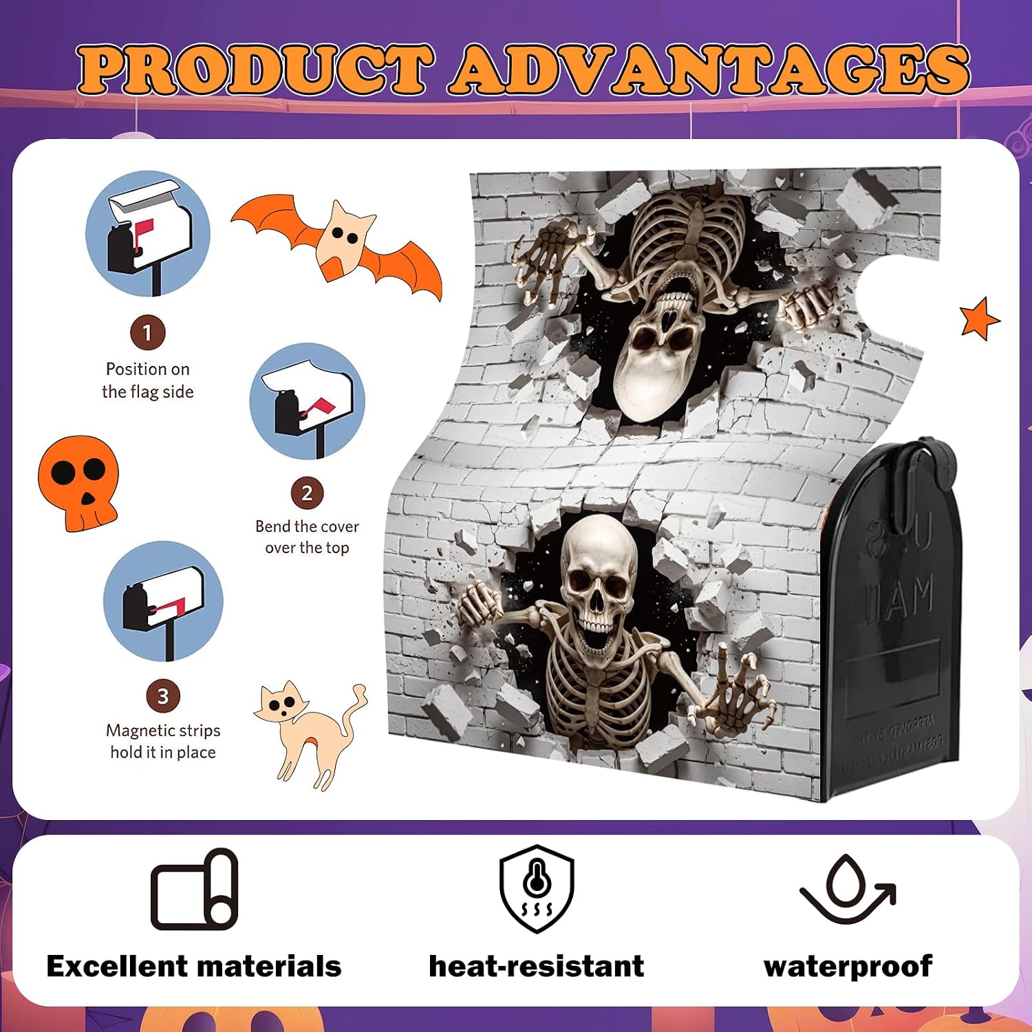 Halloween Mailbox Covers, 21x18 Inch 3D Skull Mail Box Cover