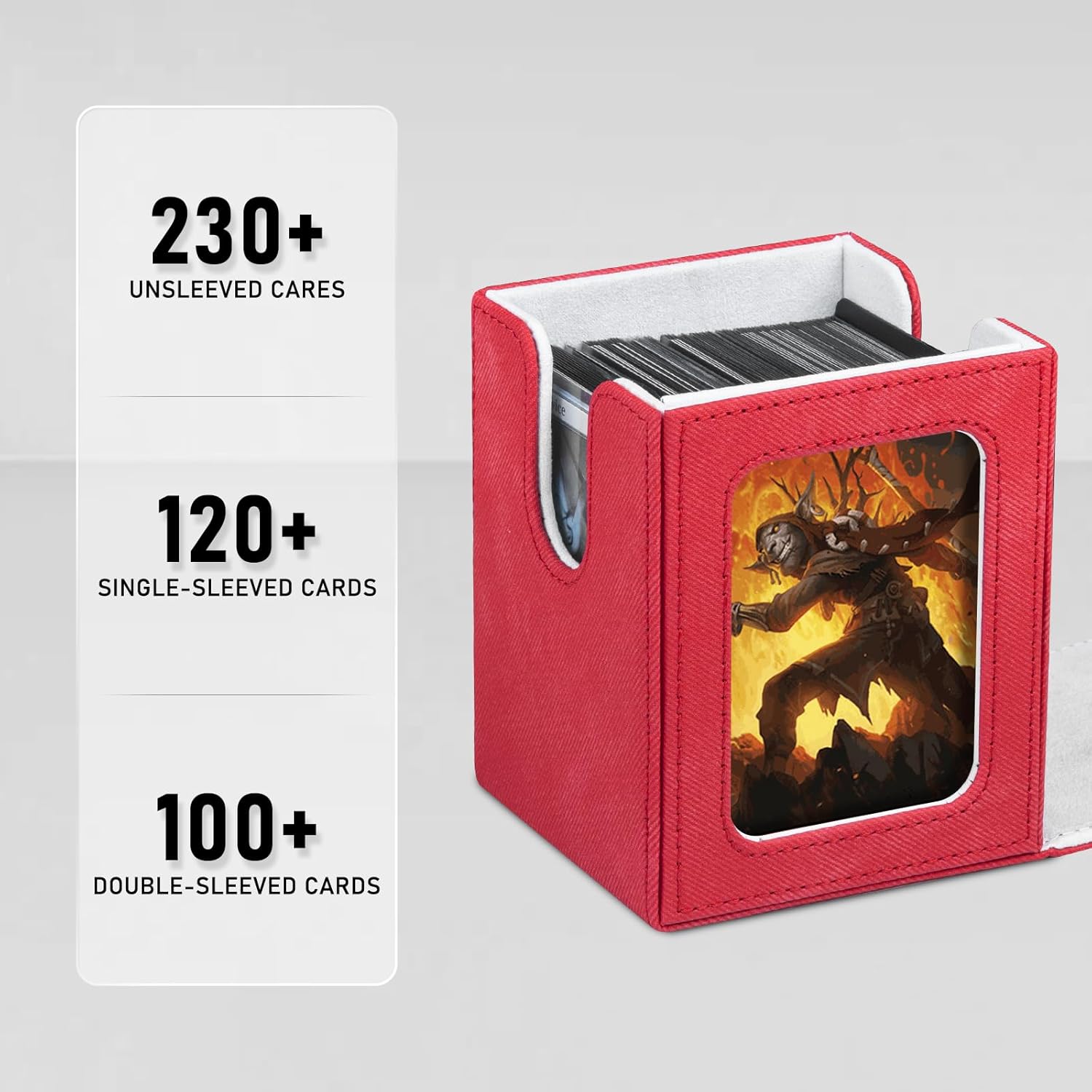 Card Deck Box for MTG with Commander Display for 100+ Double Sleeved Cards, Magnetic Card Storage Box Fits for TCG Sports Trading Cards (Red&White)