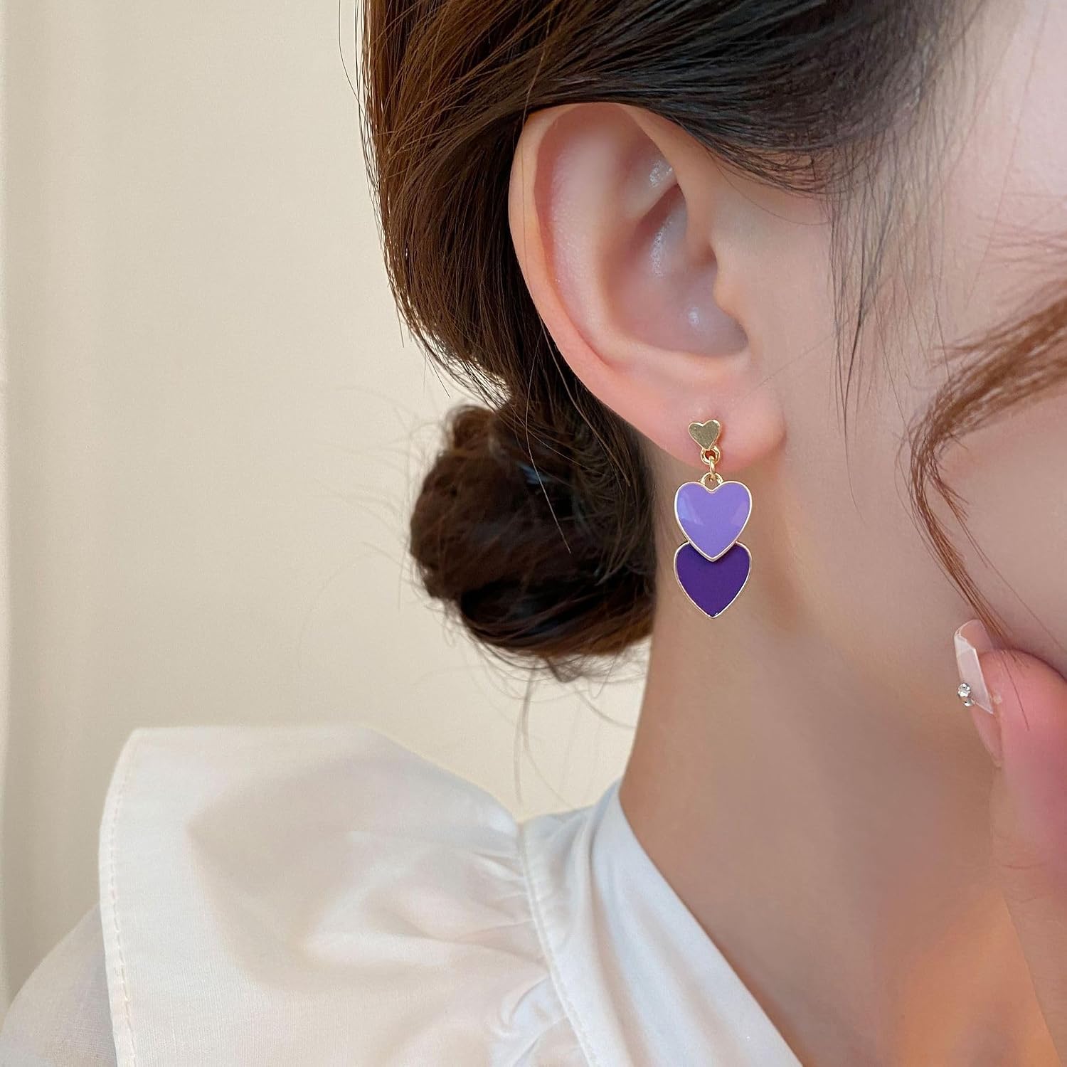 Double Love Heart Drop Earrings Heart Dangle Earrings Heart Stud Earrings for Women Mother's Day Birthday Gift image 2