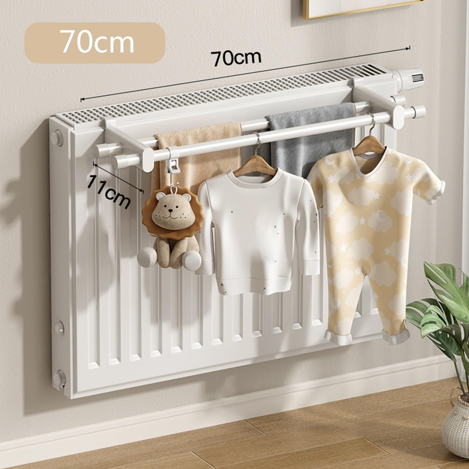 Handtuchhalter für Heizkörper 50cm längen zum Einhängen, Doppel Handtuchhalter für Kompaktheizkörper, Handtuchhalter für Heizung Ohne Bohren, Handtuchhalter Heizung Weiß Edelstahl (White, 70cm)