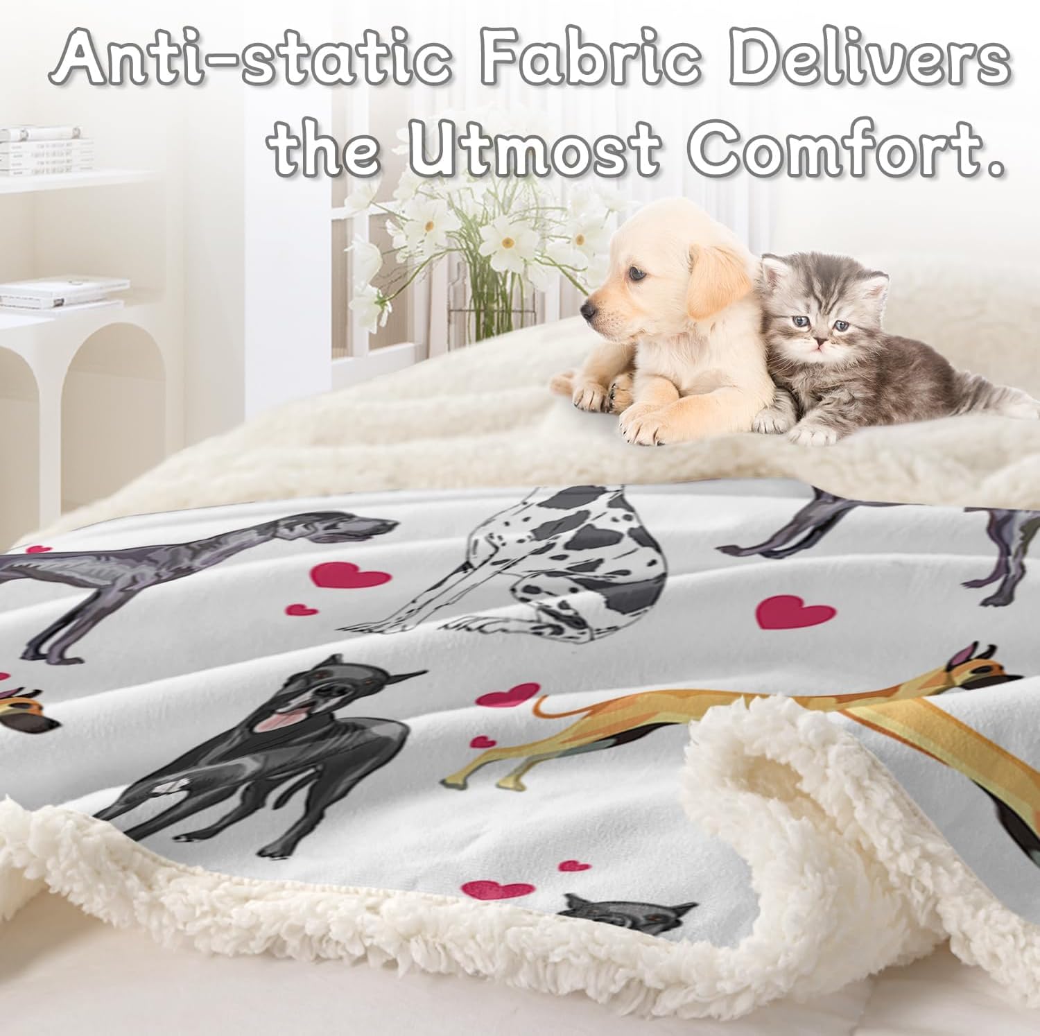 BlessLiving Great Dane Dog Blanket Red Heart Puppy Print Sherpa Fleece Throw Blanket Funny Dog Portrait Plush Blankets (Throw, 50 x 60 Inches) - Image 6