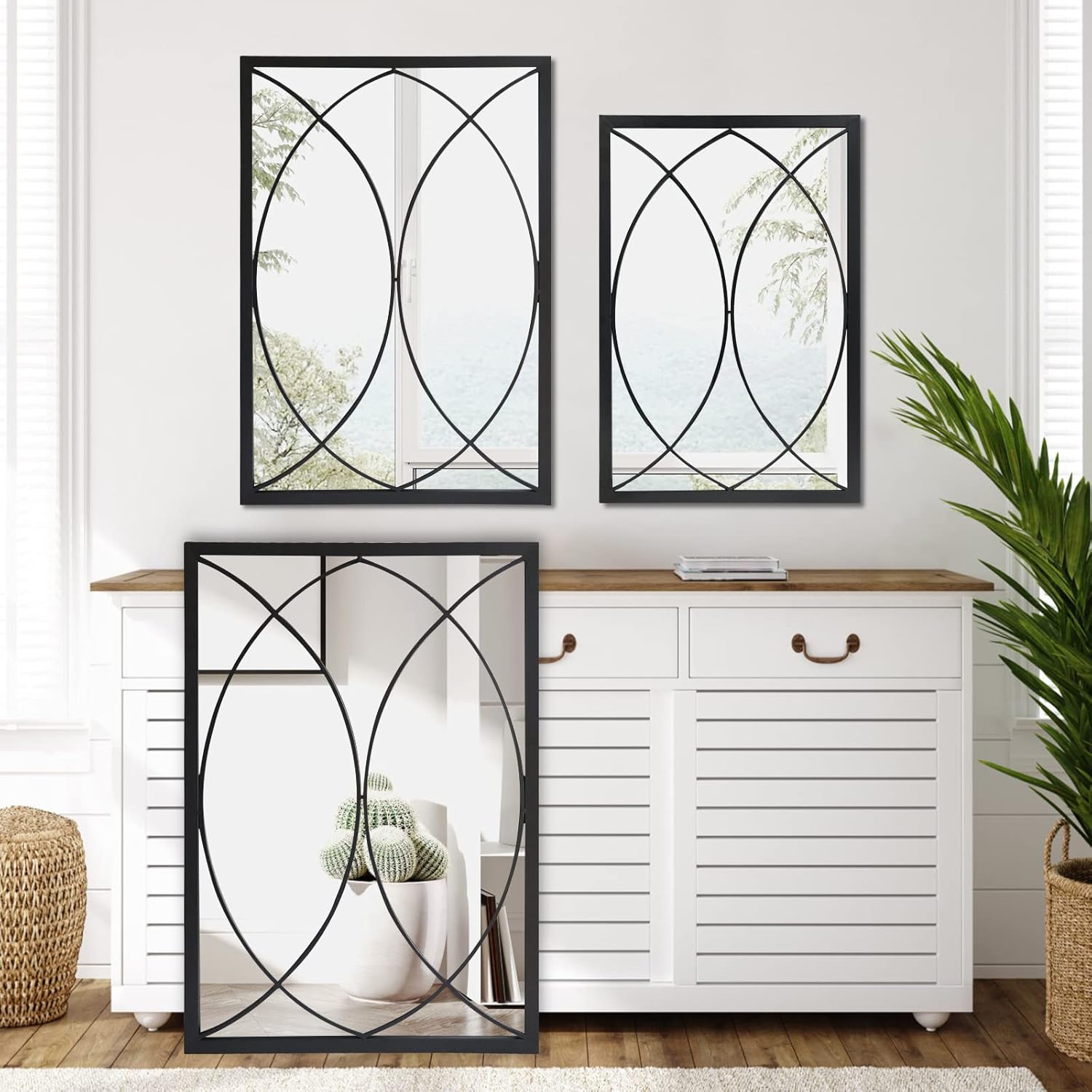 HQiJun Black Rectangle Mirror, Farmhouse Decorative Wall Mirror for Entryway, Living Room, Bedroom, Hallway, Fireplace, Accent Wall Decor (Black2, 39'' x 27'')