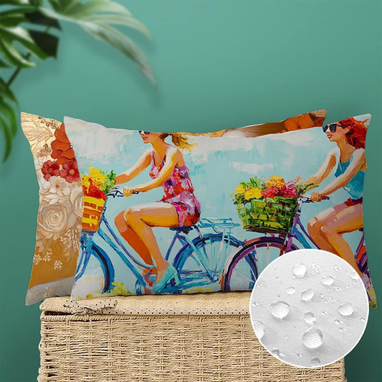 Funda Cojin 70x90 Juego de 2 Cojines Exterior Rectangulares Mujer Cojines Sofa Bicicleta Doble Cara Terciopelo Funda Almohada con Cremallera Oculta para Jardin Sofá Cama Coche Otoño Decorativos G1-947