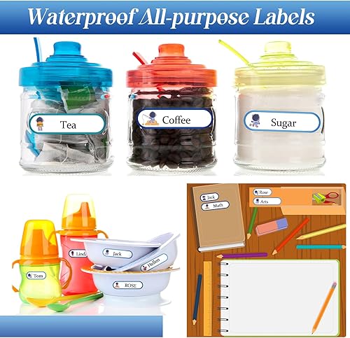 Vista 38 de 320 etiquetas para biberones para guardería, etiquetas de nombre para artículos esenciales de guardería, autolaminadas, calcomanías de nombre