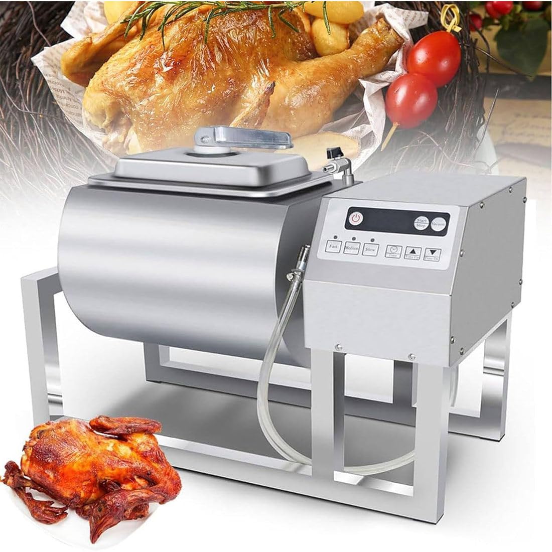 Tumbler De Vacío Comercial De Sobremesa, Capacidad De 18 litros (Máx. 10 Kg De Carne) – Marinador De Vacío para Mezclar, Marinar, Salar Y Masajear La Carne En Ambiente De Vacío