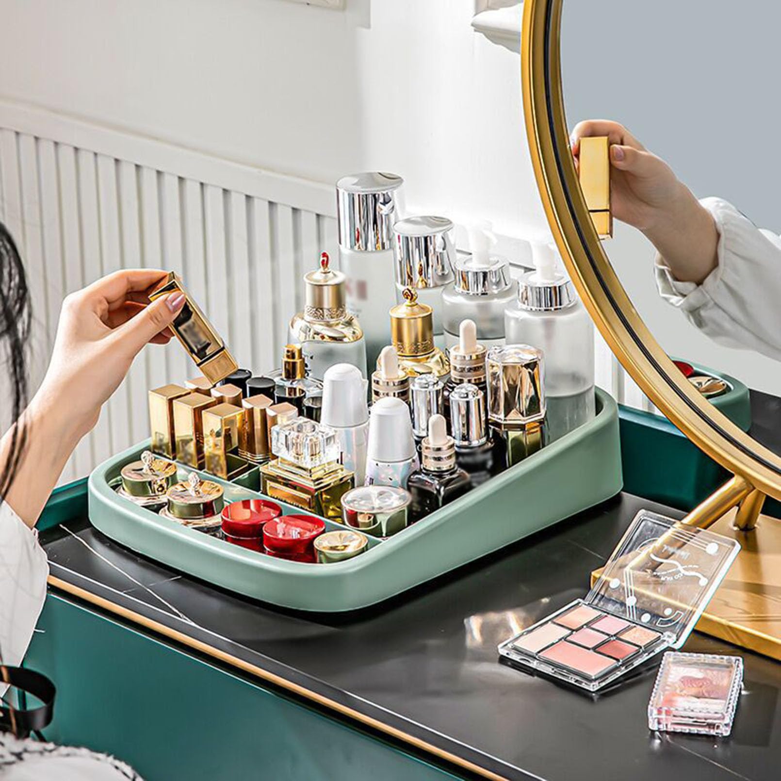 Mehrschichtige Kosmetik mit Schubladen und Rollen, freistehend, hoher Aufbewahrungsschrank für Badezimmer, Wohnzimmer, Schlafzimmer, Make-up und Zubehör