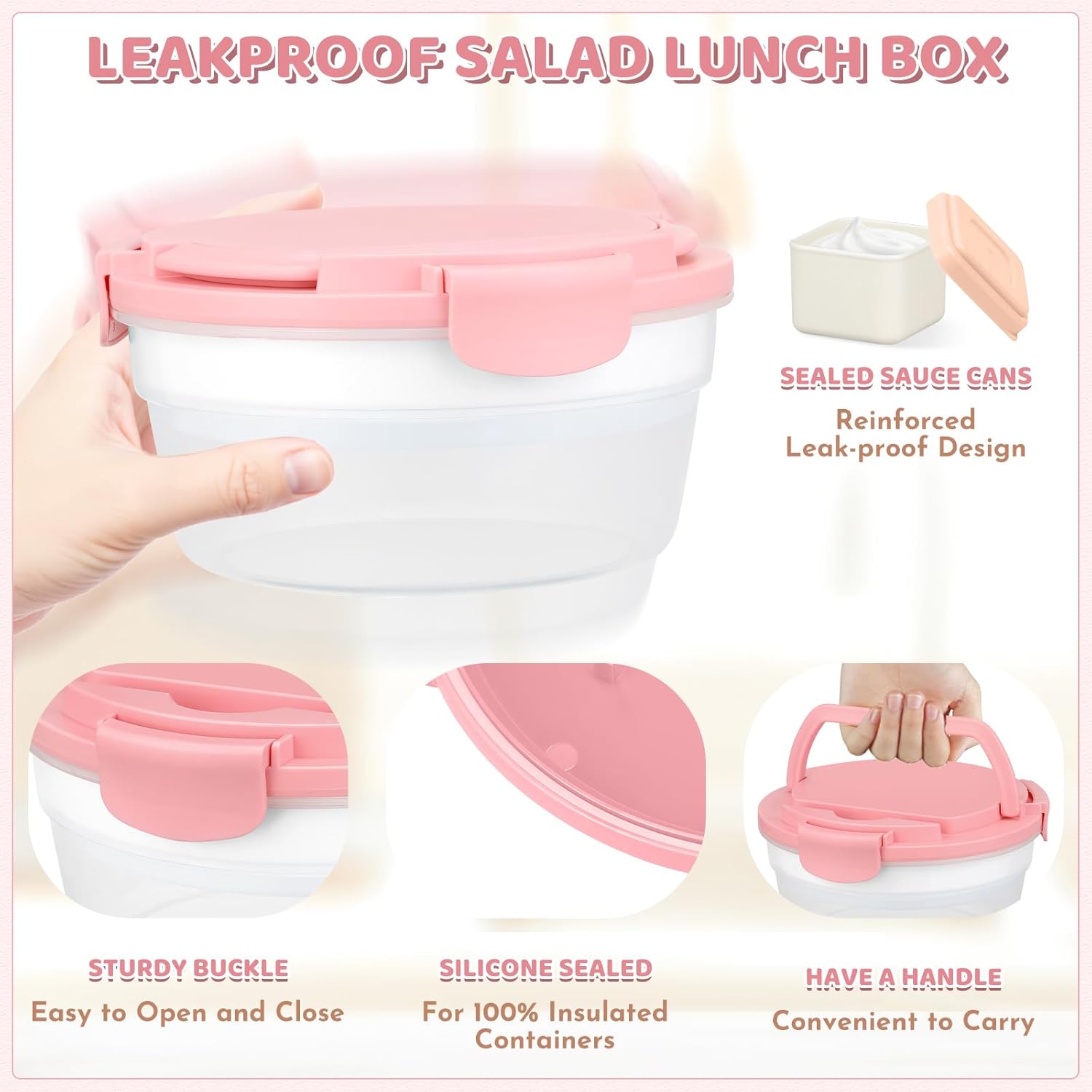 JSLOVE Salad Container for Lunch 58oz, Bento Box Adult with 4 Compartments, Leakproof Large BPA-Free Bento Bowl with Lid for Adults - with Ice Pack & Dressing Cup for Meal Prep, Work, School - Image 5