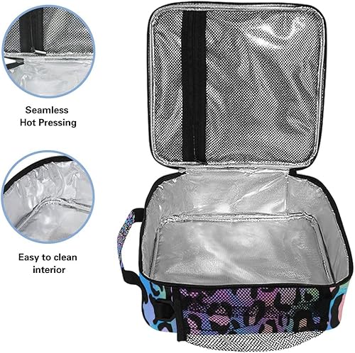 Miniatura 3 de MNSRUU Bolsas de almuerzo para niños y niñas, estudiantes, diseño de leopardo arcoíris, reutilizable, aislada, bolsa de almuerzo organizadora, kit