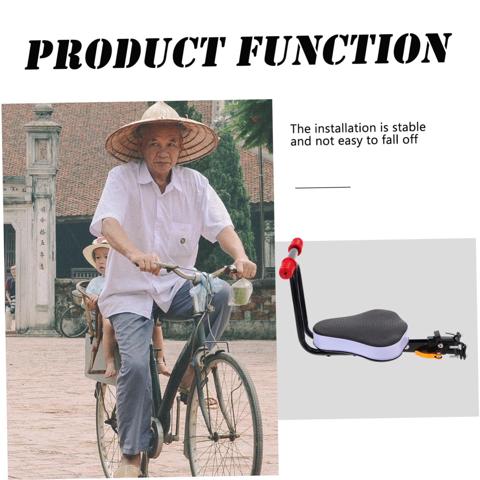 TOPBATHY Seggiolino per Bicicletta Elettrica con Schienale per Sedile in Acciaio Carbonio e Spugna Facile da Installare e Smontare Sicuro e Confortevole per Bimbi Fino Anni Nero