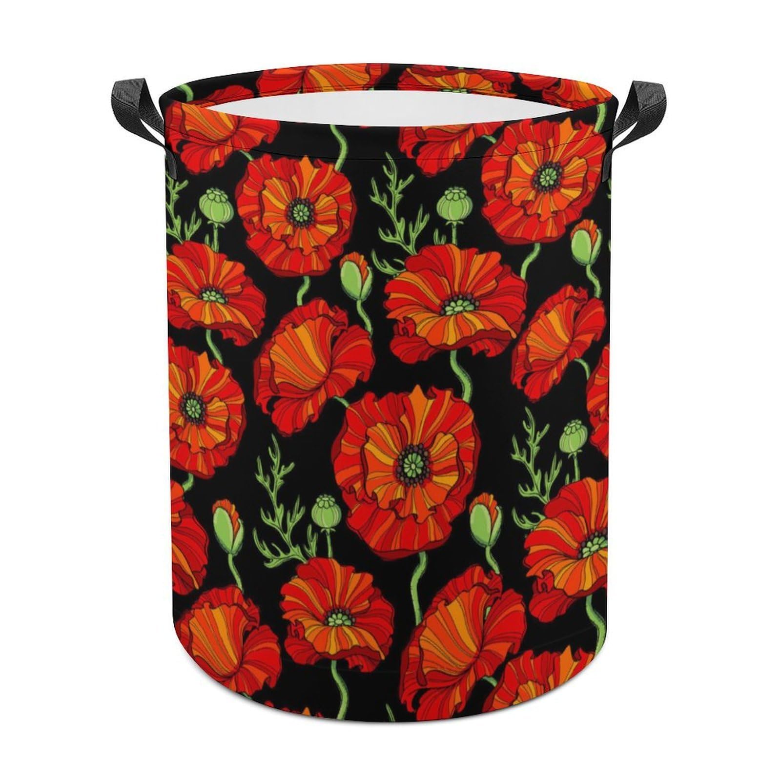 MHYRAC Laundry Hamper, Red Poppy Flowers Laundry Basket, Washing Basket with Handle