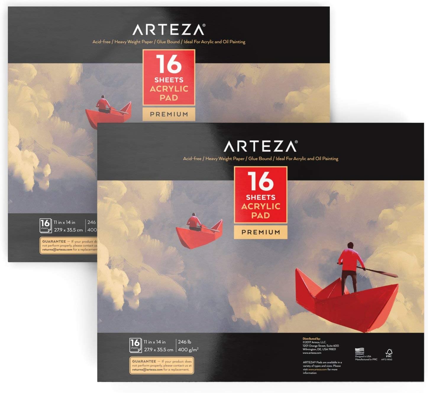 Acrylic Pad, Pack of 2, 11 x 14 Inches, 16 Sheets Each, Heavy 246-lb Art Paper, Art Supplies for Acrylic Painting, Oil Painting, & Drawing