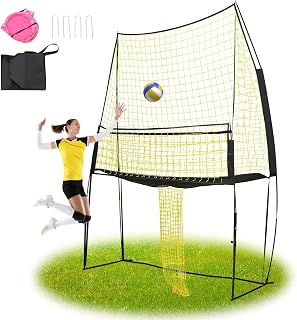 11ftx8ft Adjustable Volleyball Training Net, Portable Volleyball Practice Net for Serving, Spiking, Setting – Yellow & Black, Easy Setup for Indoor/Outdoor Use