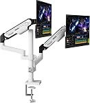 Fydeamer Single Monitor Arm, Heavy Duty Gas Spring Mount with Height Adjustment & Tilt for 17-32 Inch Screens up to 19.8 lbs, Adjustable VESA Desk Mount with Dual Installation Options, Gray & Black