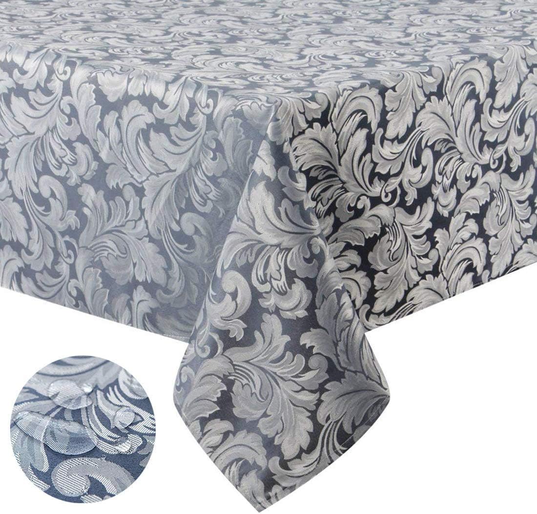 Tektrum Heavy Duty 60 X 102 inch Rectangular Damask Jacquard Tablecloth Table Cover - Waterproof/Spill Proof/Stain Resistant/Wrinkle Free - Great for Banquet, Parties, Dinner, Wedding (Stone Blue)