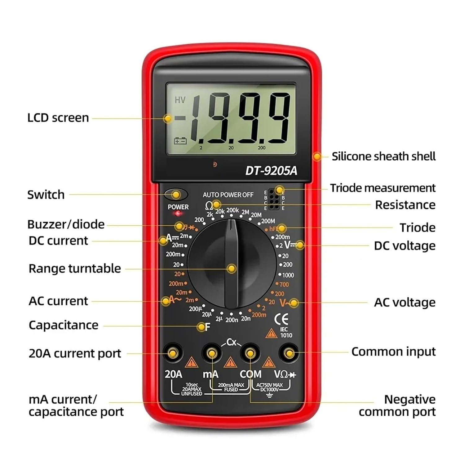 DT9205A Digital Multimeter AC/DC Tester(DT9205A Blue)