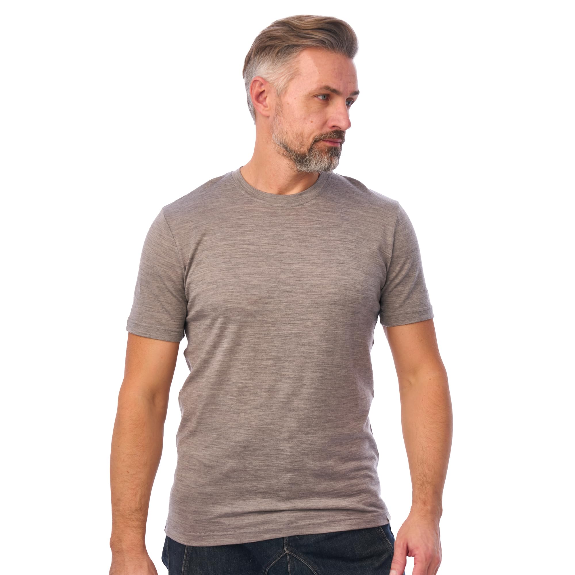 100% Merino Wolle Tshirt Herren - Merino Shirt Herren, Unterhemden Männer, Sports & Outdoor Gym Shirt (Small, Grey Melange)