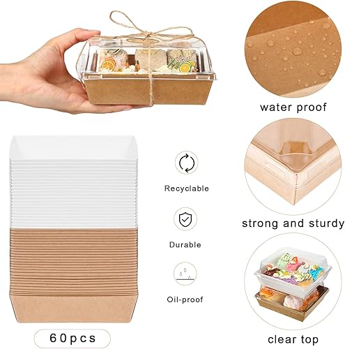 Miniatura 3 de Sieral Paquete de 60 cajas pequeñas de embutidos con tapas transparentes, mini contenedores de alimentos, cajas de charcutería desechables con