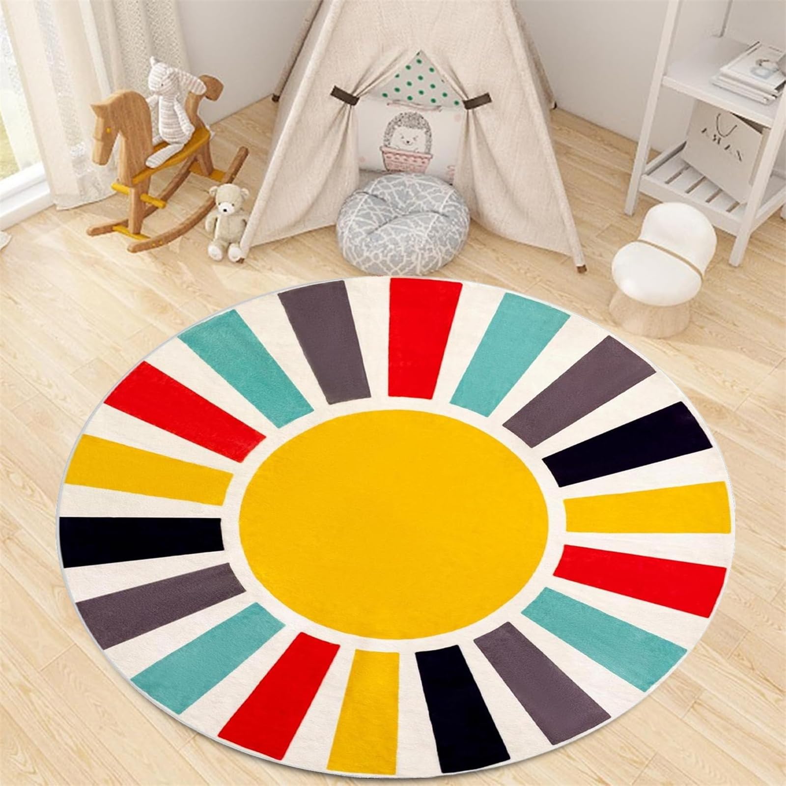 Tapis lavable rond 160 cm coloré et facile à entretenir en machine